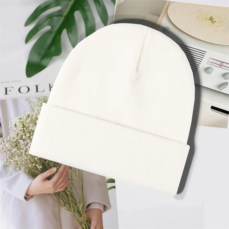 Custom Embroidery LOGO 100% Acrylic Adult  Beanie Winter Knitted Hat with pom pom