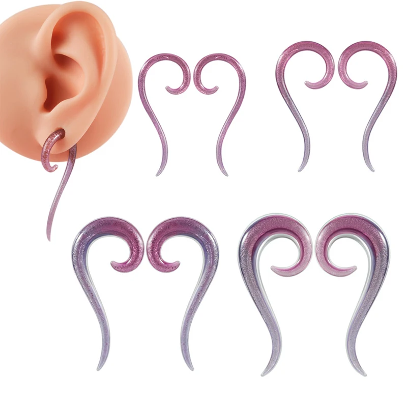 Wholesale Glass Glitter Spiral Cone Plug Snail Gauge Earring Purple Color Ear Expander Sctrether Body Piercing Jewelry Women Men