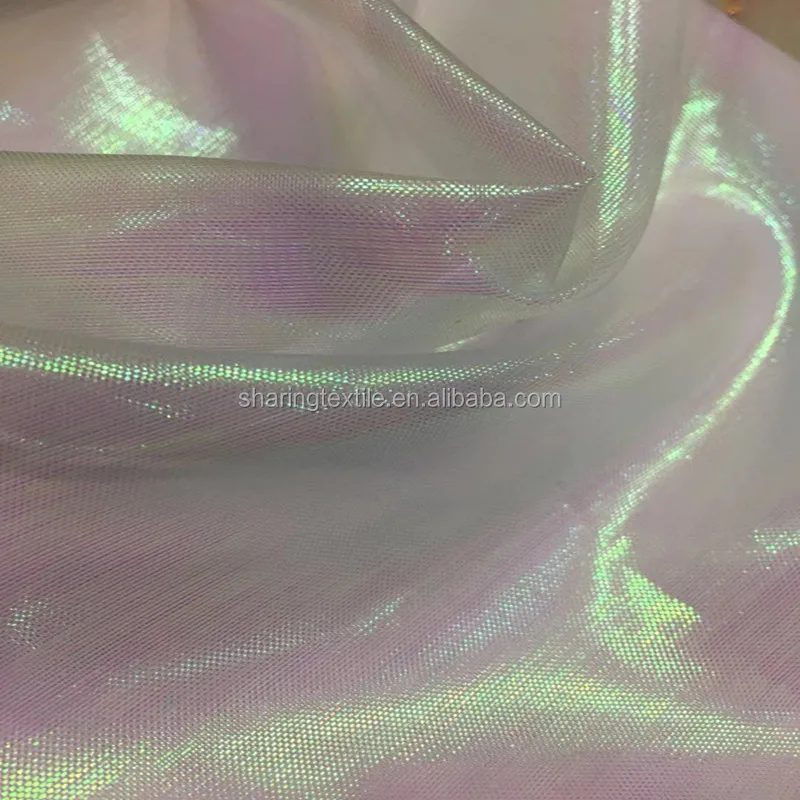 Stocklot Fabrics Polyester Nylon Shiny Colorful Rainbow Iridescent Crystal Organza Fabric For Wedding Costume Dress