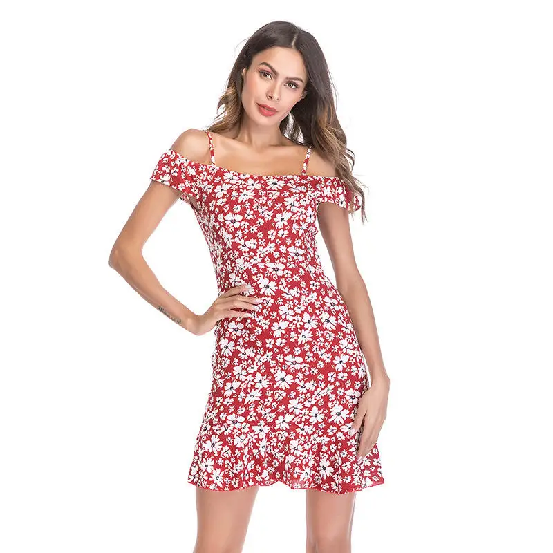 
Off Shoulder Ruffle Floral Print Fitted Bodycon Short Female Clothes Casual Women Summer Dress 