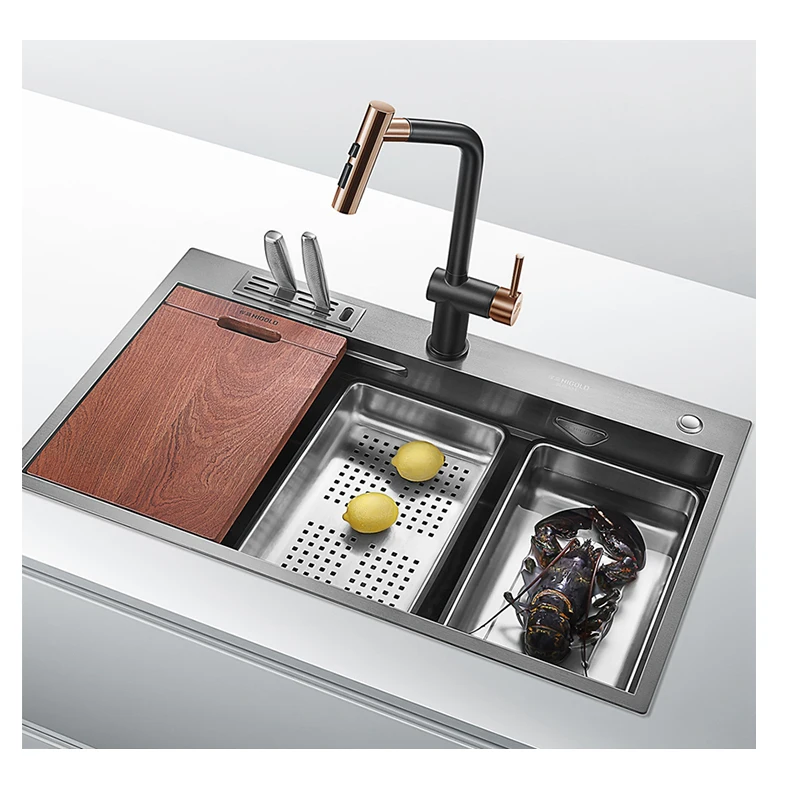 680mm Stainless Steel Sink Black Sink 304 Stainless Steel Kitchen Handmade Nano Technology