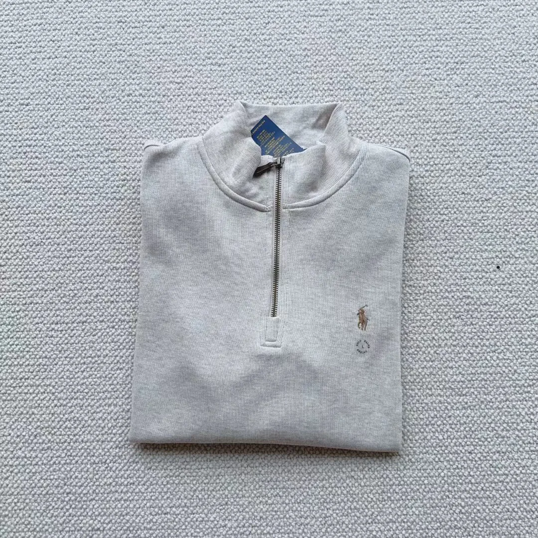 Men/women little horse embroidery half-zipper turtleneck long-sleeved knit hoodie stand collar loose top solid color pullover
