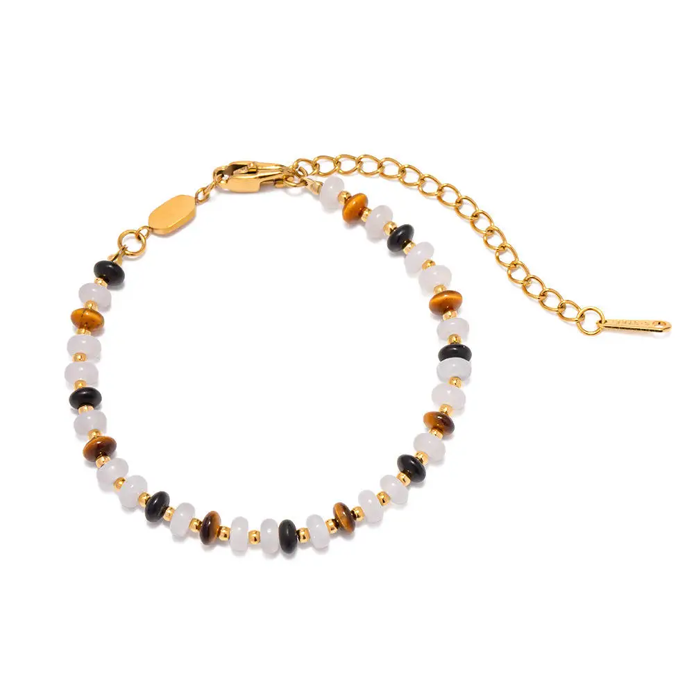 Natural Tiger Eye Stones 18k Real Gold Plated Stainless Steel Fashion Jewelry Bracelets For Women