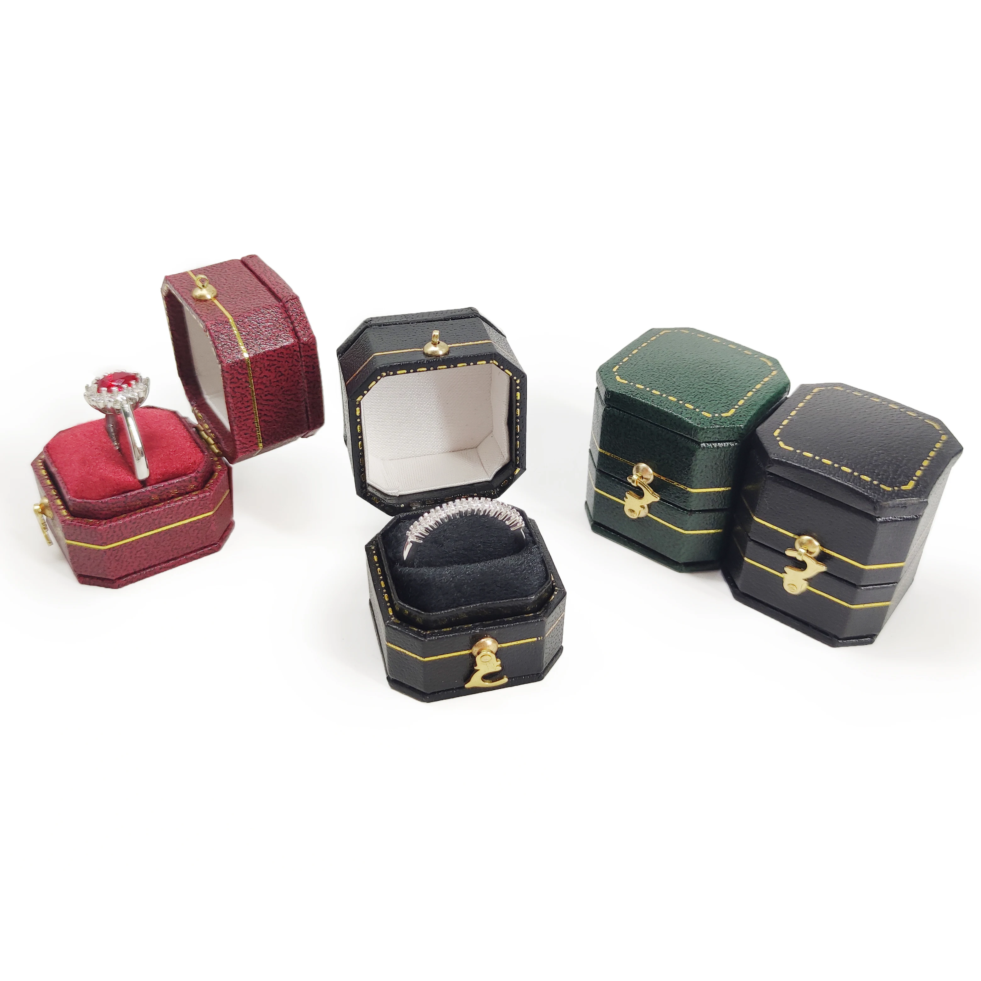 Leather mini Ring Box octagon Premium Gorgeous Vintage Single Ring Display Jewelry shooting props Vintage ring box