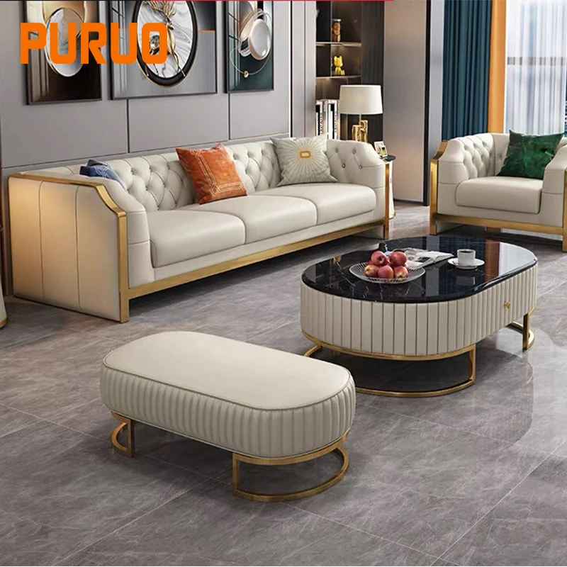 Puruo italian designer sofa set price stainless steel upholstery fabric premium saudi arabia style couch sofa in pakistan