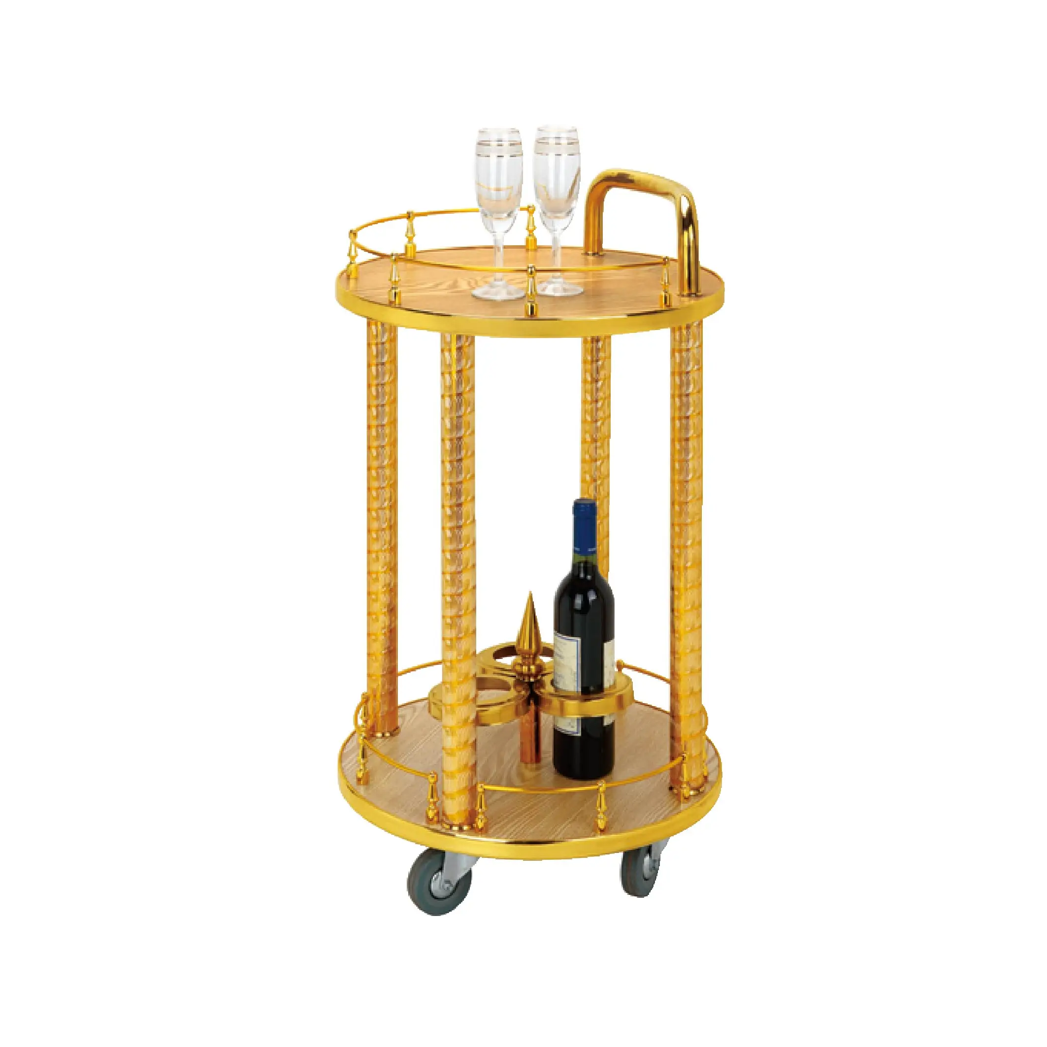 Luxury Restaurant & Hotel Food Trolley Good Quality Metal & Wood Serving Tray Handmade Decorative Wheel Modern Design Mall Use