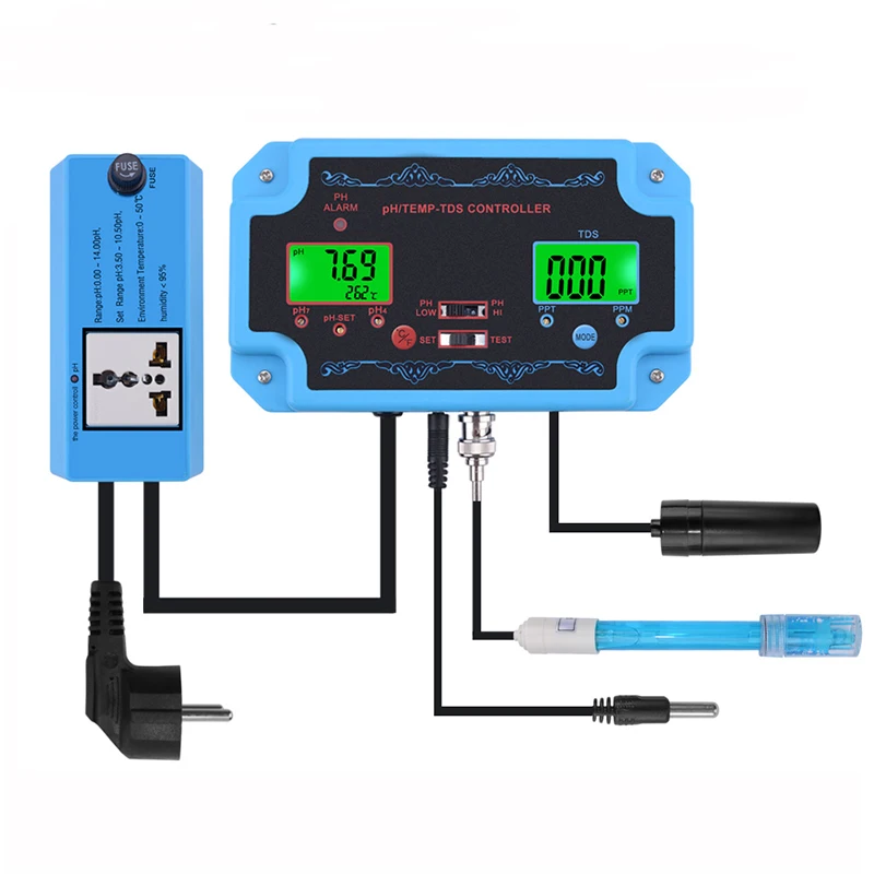 
Professional High Precision Water Quality Tester 3 in 1 Online PH TDS TEMP Monitor Meter PH Controller 