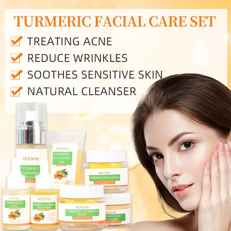 OEM ODM Privare Label Face Skin Care Kit Korea Moisturizing Whitening Anti-Aging Turmeric Skin Care Set
