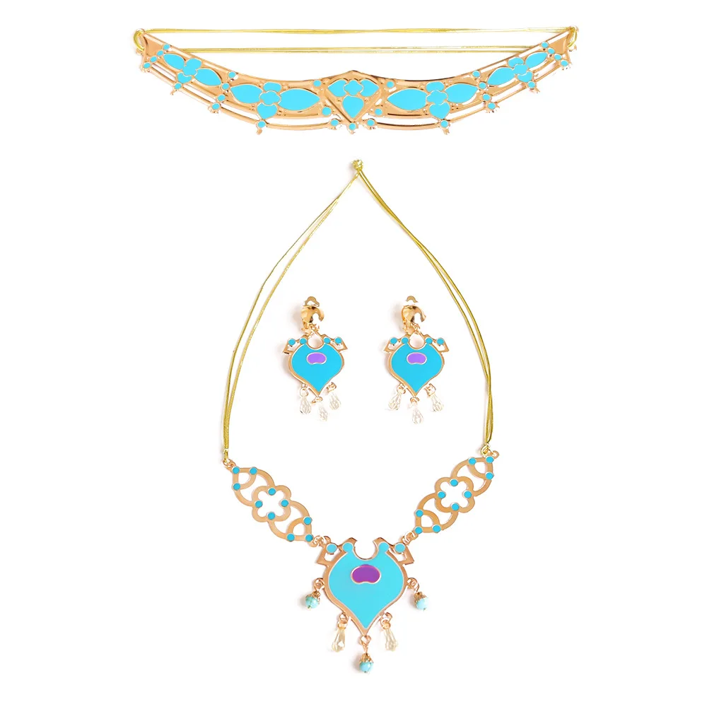 Princess Jasmine Costume Dress up Accessories for Girls Jasmine Cosplay Headband Tiara Crown Necklace Wand Earr