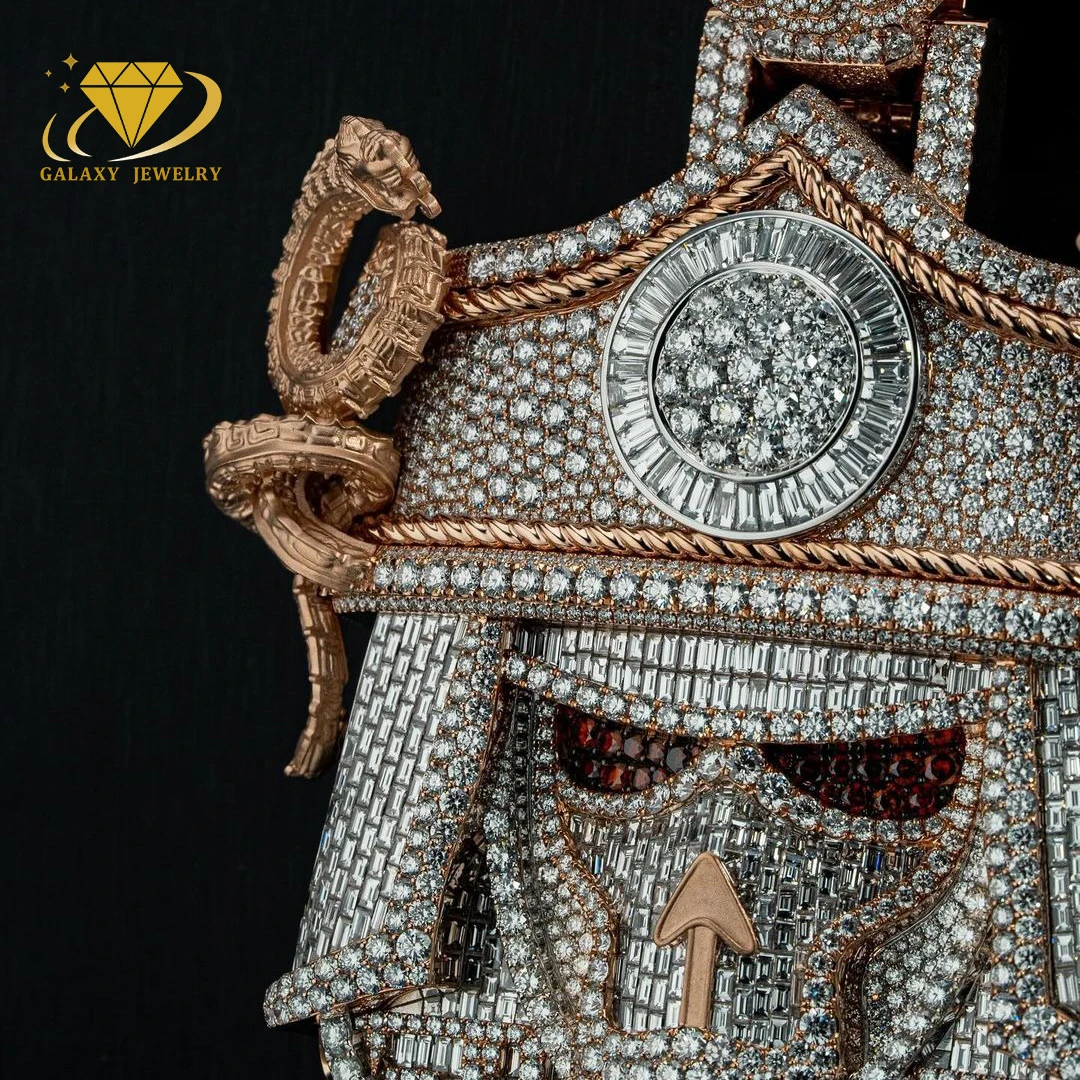 Hip Hop Jewelry Vvs Moissanite Pendant Iced Out Mayan Conqueror Baguette Cut 925 Silver Custom Monster Moissanite Pendant