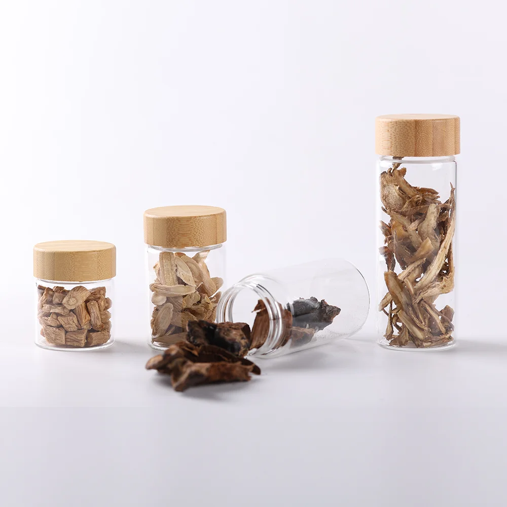 New style 4 oz glass spice jars with bamboo lids small glass jar with wooden lids