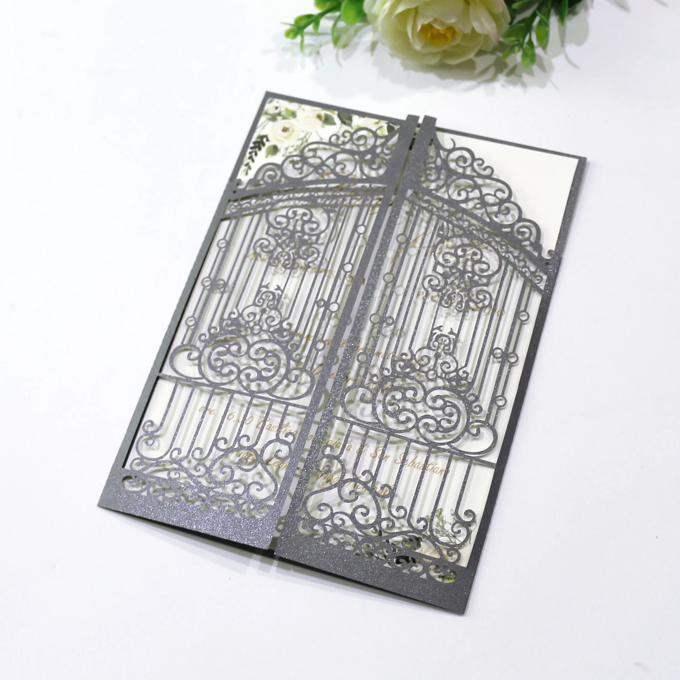 Новый дизайн лазерная резка свадебная пригласительная открытка блестящая карта