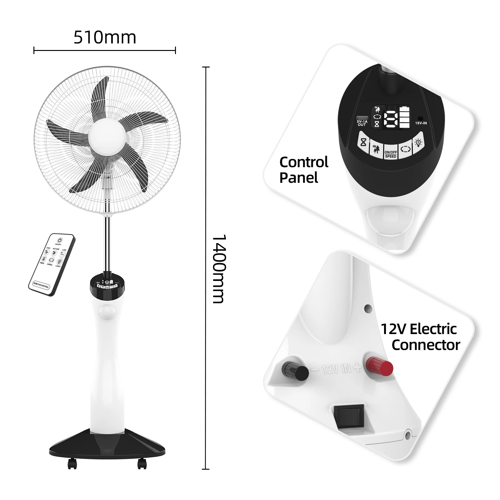 18 Inch Portable Hot Selling OEM Cool Rechargeable Stand Solar Fan Newest  Fan Air Cooling