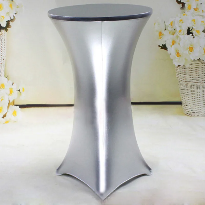 Metallic Golden Silver Spandex Cocktail Table Cloth Stretch Bar Table Cover Linen For Wedding Event Hotel Party Decoration