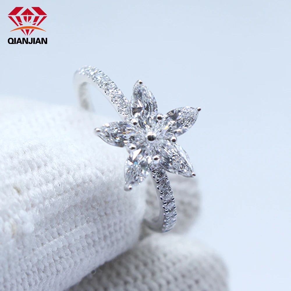 New Style 925 Sterling Silver D VVS Moissanite Jewelry Ring Marquise Diamond Flower Ring Gift for Women
