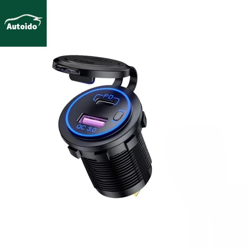 PD Type C USB Car Charger and 3.0 Charger 12V Power Outlet Socket for Marine Boat Maotorcycle Truck Golf Cart (With 60cm wire)