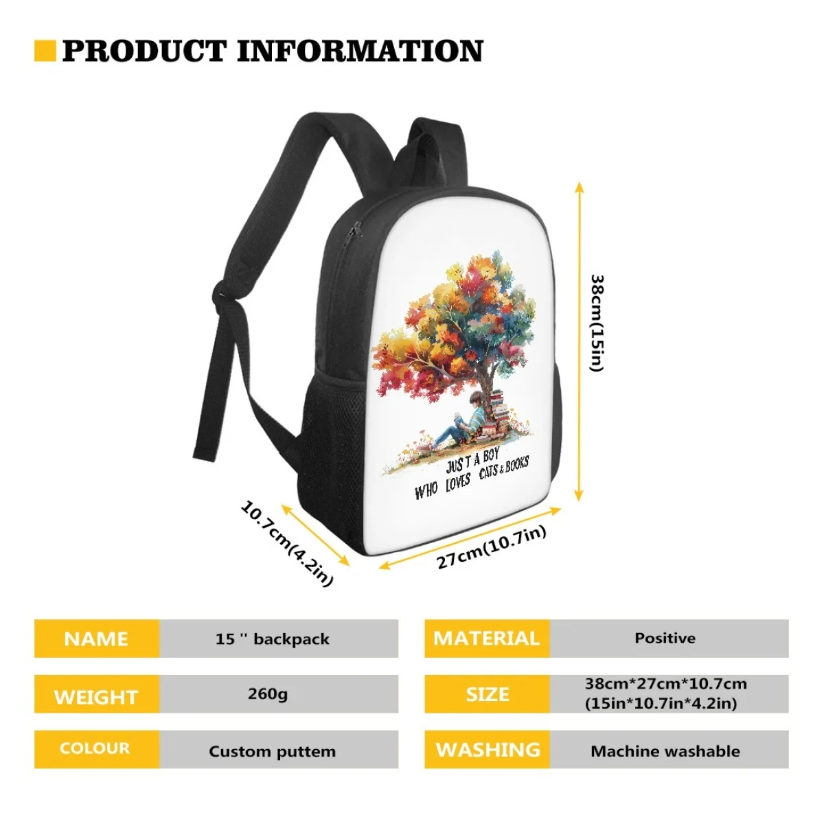 Custom Back to School Double Shoulder Student Backpack Who Love Books Tree Pattern Bookbags Cartoon Character SchoolBags