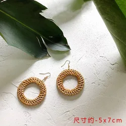 On Sale Wholesale Wood Rattan Wave Bohemian Geometric Acrylic Earrings Jewelry for women gift