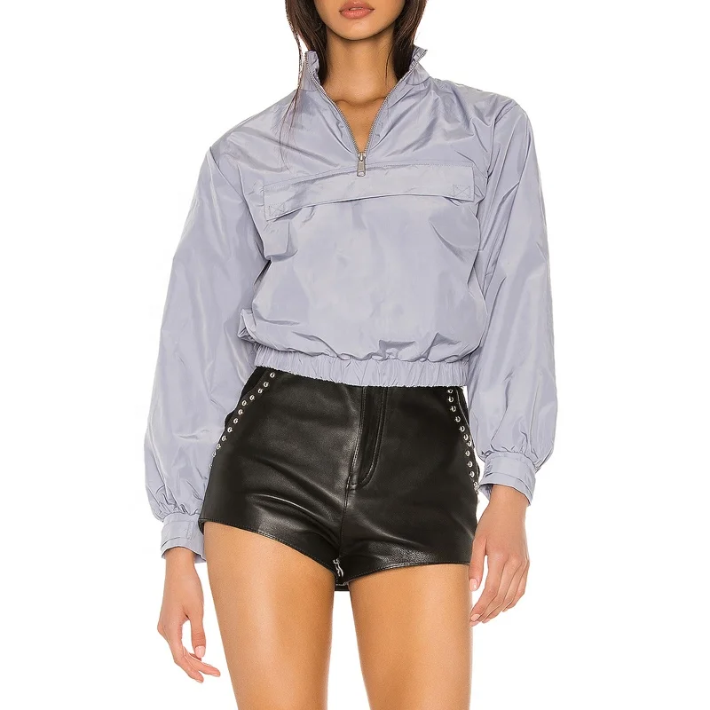 
100% polyester Autumn Spring season women cool fashion pullover jacket windbreaker with 1/4 zipper front 