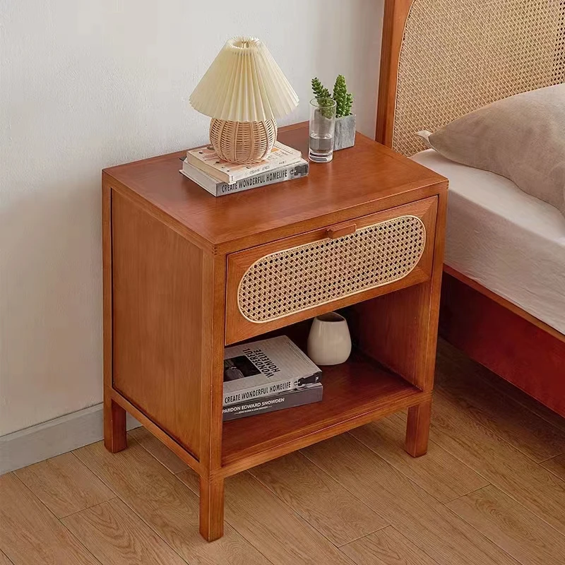 Vintage Rattan Bedside Table Minimalist Bedside Table
