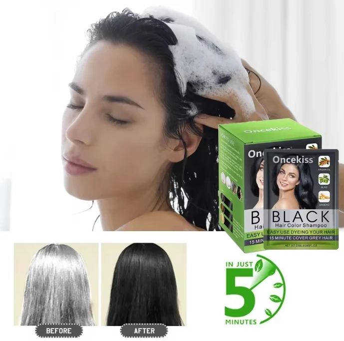 One kiss 15 minute cover grey hair fast Dye Hair Color Shampoo 10x25ml hair makeup for Home Use