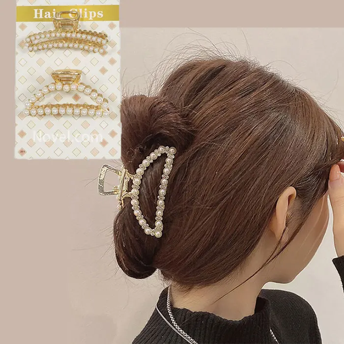 2 pcs set women luxury custom pearl metal hair clips claws