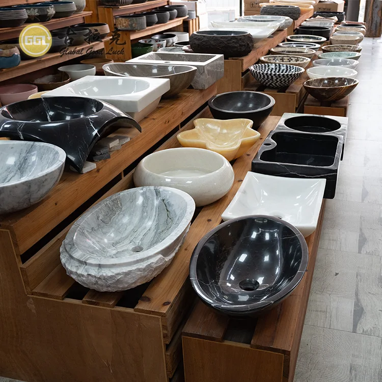 Customized size of vessel sink polished Carrara white marble sink for bathroom and kitchen