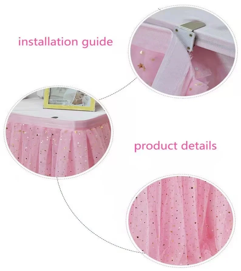 Rectangle round candy Baby pink tulle table skirt Dot Table tutu cloth wedding decor table fluffy skirting