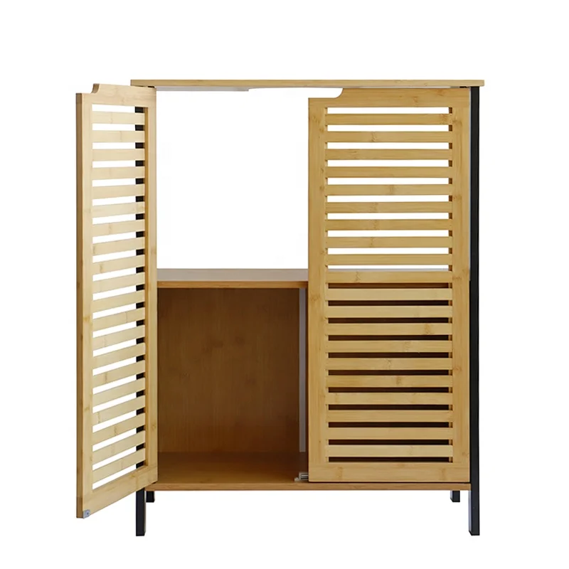 Cheap 2 door bamboo wood storage kitchen bathroom vanity basin under sink cabinet