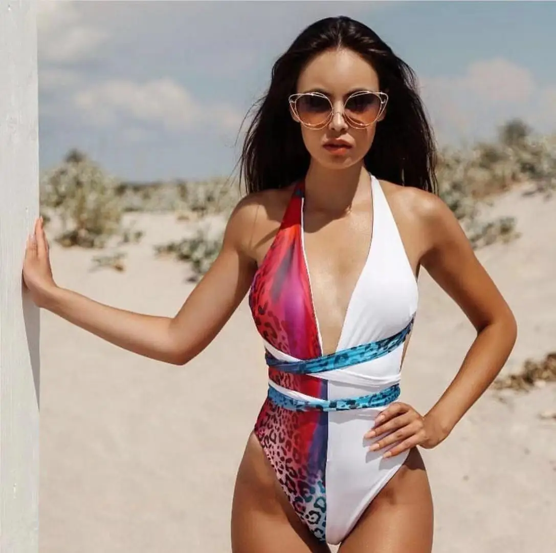 
2020 new style leopard womens sexy one piece swimwear bikini 