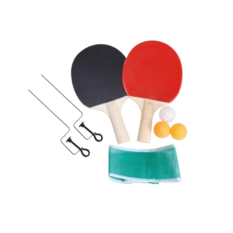 WOOD and RUBBER table tennis paddle and adjustable post with net and balls racket