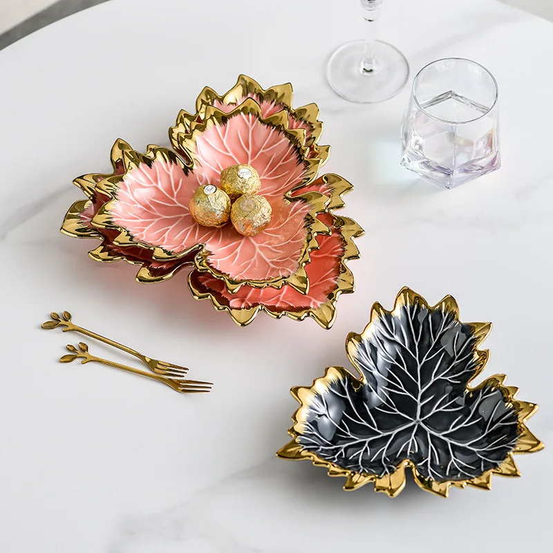 NEW Unique Porcelain Maple Leaf Salad Fruit Dessert Plate Ceramic Serving Plate Jewelry Maple Snack Tray