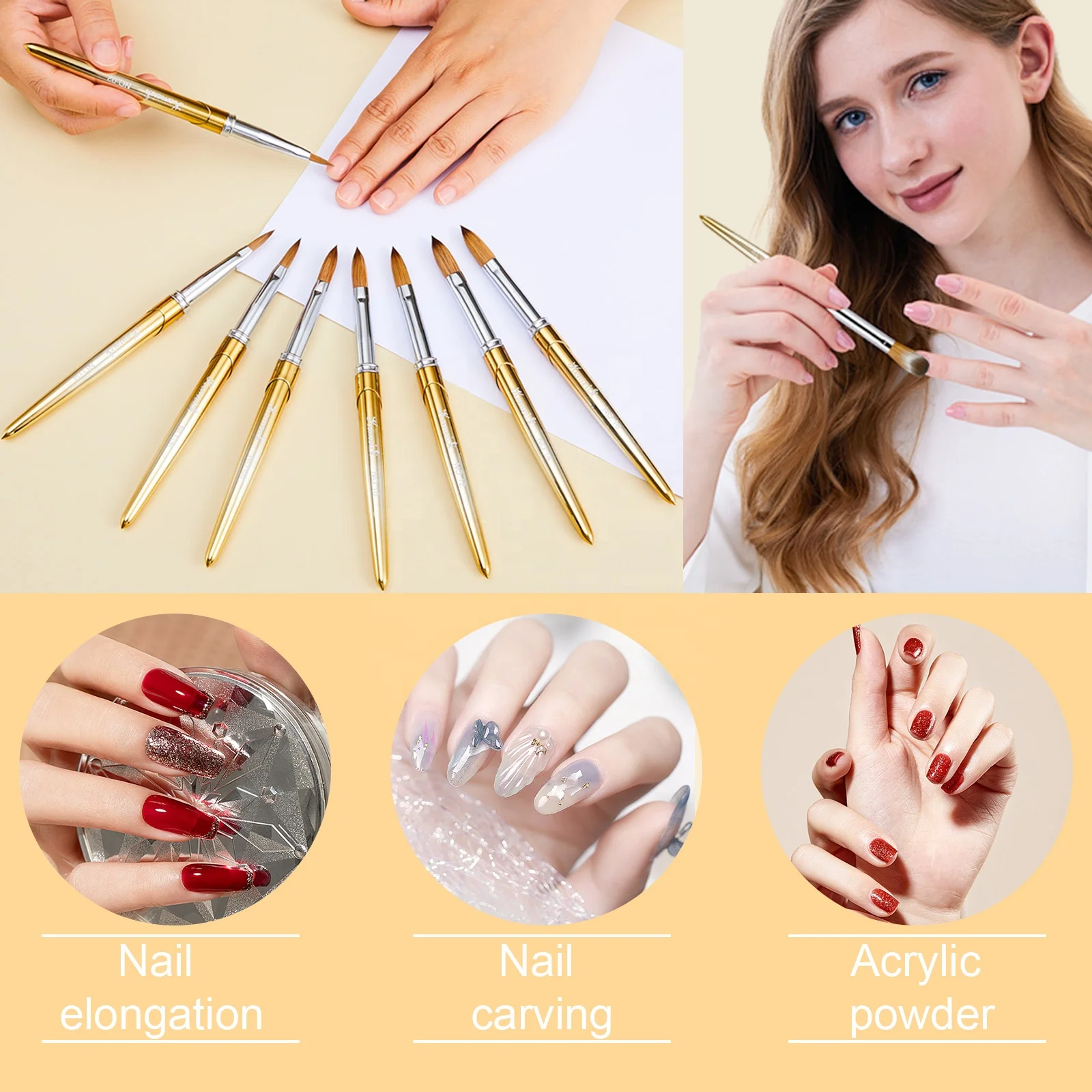 4PCS Professional Size 4/8/10/14 Kemeisi Kolinsky Acrylic Powder Brushes Set for Acrylic Application