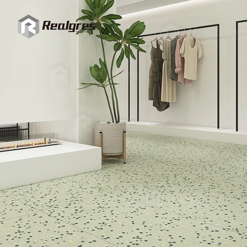 White Body Carving Granular Lappatto Green Terrazzo Porcelain Tiles 600x1200 Square Rustic Tile for Interior Use