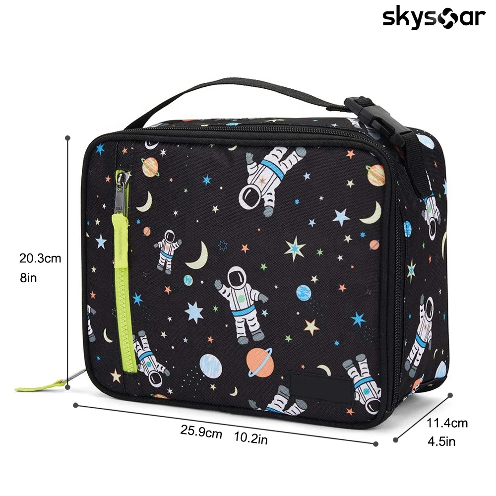 Supplier Durable Freezable Lunch Box Cute Girls and Boys Funny Spaceman Cartoon  Printing Insulated Cooler Bento Tote Lunch Bags
