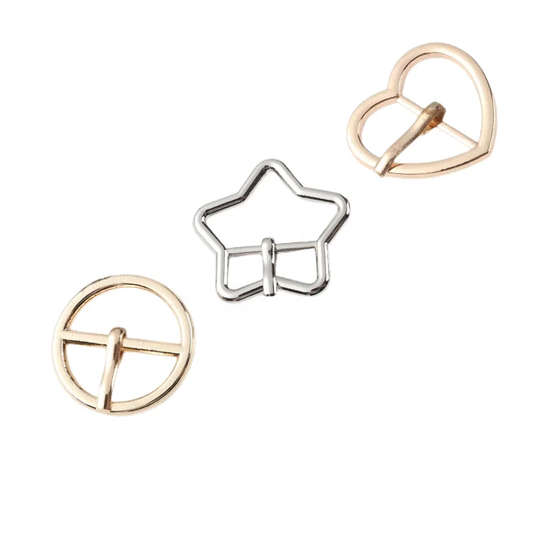 Durable heart star round solid alloy zinc buckles clasp with middle center bar pin for belt shoe bag garment shoulder trims