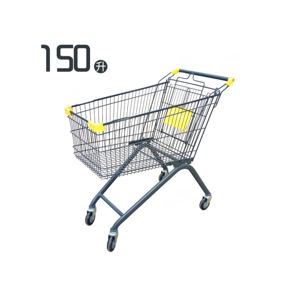 270L High-Capacity Hand-Push Shopping Trolley with Mesh Body and Four Wheels for Hypermarket