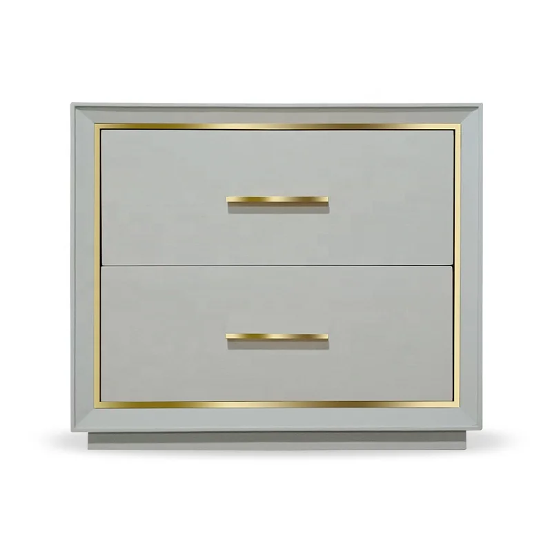 Современный прикроватный столик белый матовый цвет золотые ручки из нержавеющей стали 2 ящика лампы для хранения ночники