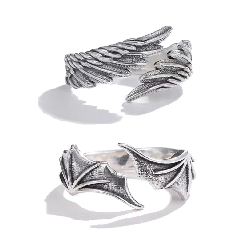 Hot Sale Silver Color Wing Adjustable Rings Couple Adjustable Rings Angel Demon Wing Couples Rings for Women Men