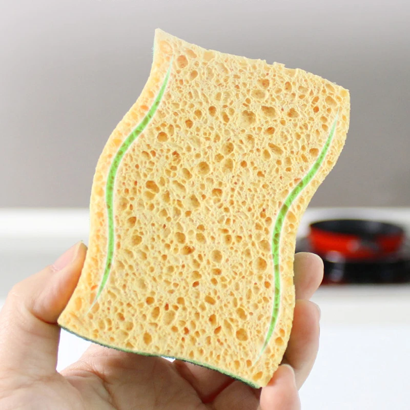 S shape Non scratch wet cellulose sponge with  sponge scouring pad