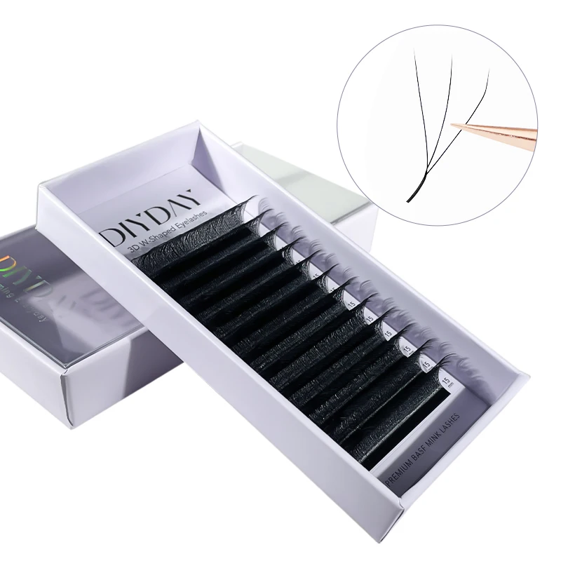 Wholesale DIYDAY 3D W Curl  C D L LU Individual Eyelash Extension Private Labl Custom Length 8mm-20mm Mink Eyelashes