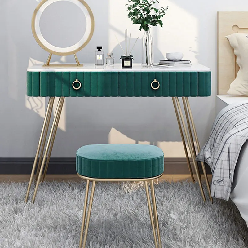 Nordic Iron Art Dressing Table Small Apartment Home Bedroom Dressing Table Ins Girl Marble Face Dressing Table