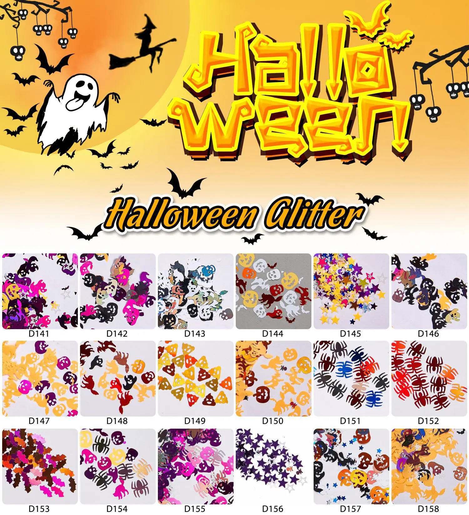 Wholesale Halloween Nail Decoration Glitter Sequins Polymer Clay Pumpkin Witch Art Nail Decals Accessories