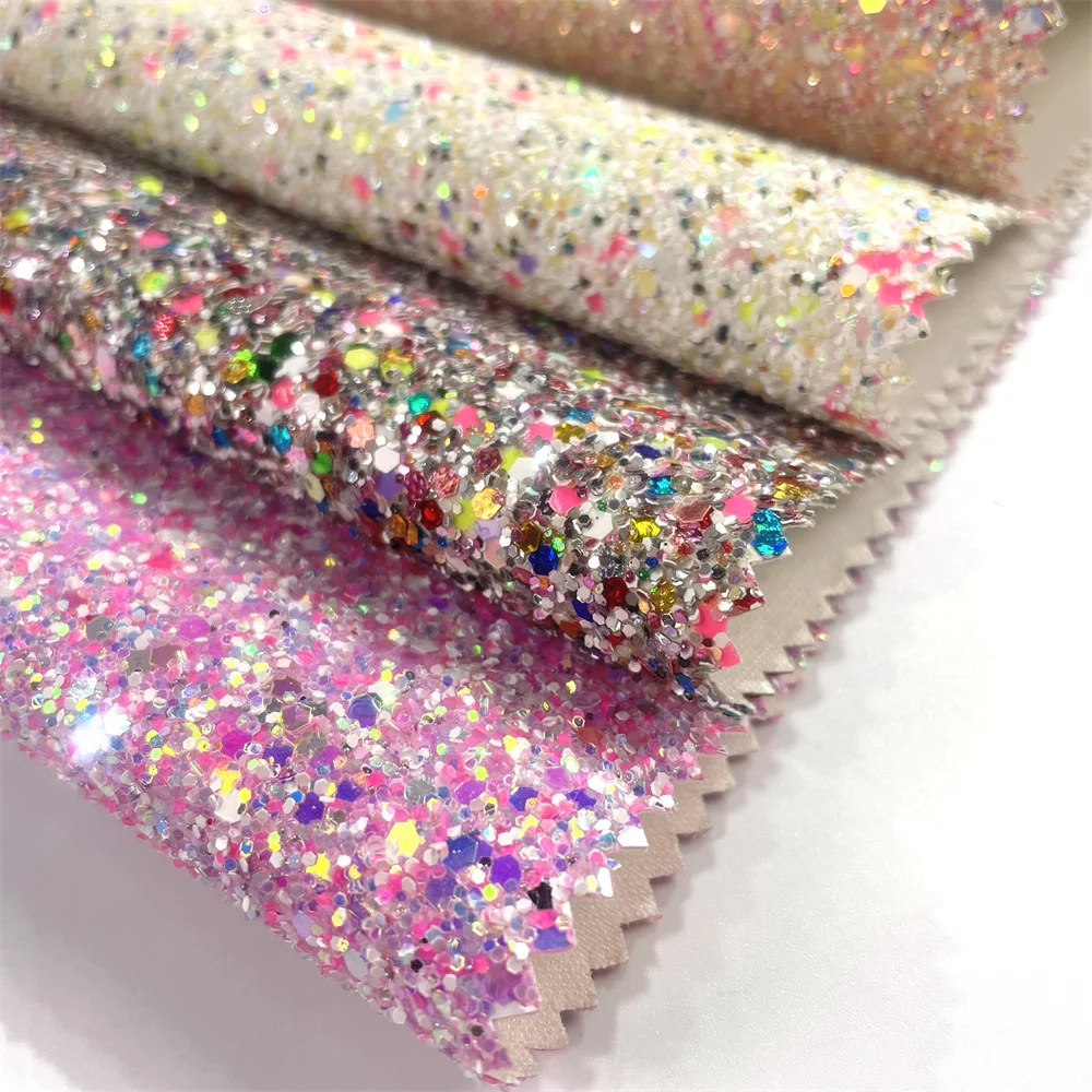 non falling glitter Sparkly Mixed color Chunky Glitter Faux Leather Shiny Girl Fabric for Bows Earrings Crafts