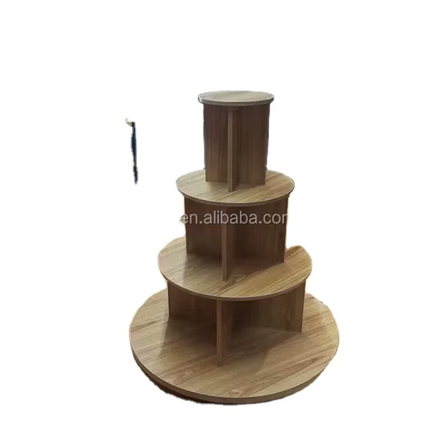 Freestanding 4 tier wooden round display stand table shop furniture display rack