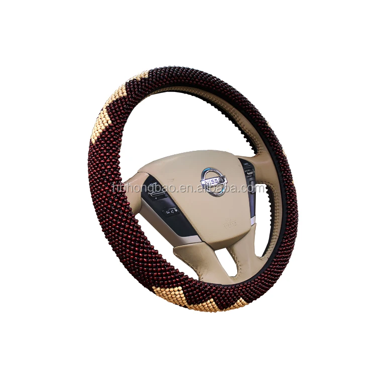 Wooden bead brown car steering wheel cover