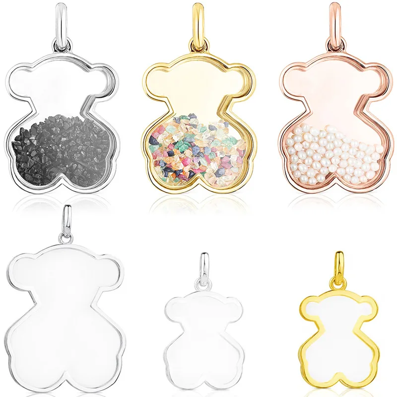 S925 sterling silver colorful gravel pendant bear fashion necklace accessories 2024 touses charm necklace for women gift