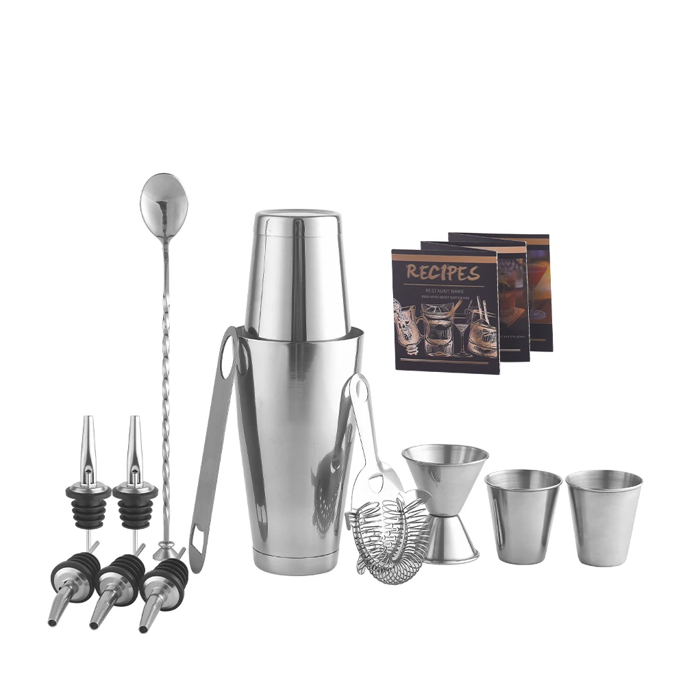 Creation Factory Direct Customizable 12 PCS Bartender Kit Bar Accessory Tools Set 28OZ Stainless Steel Cocktail Shaker Boston
