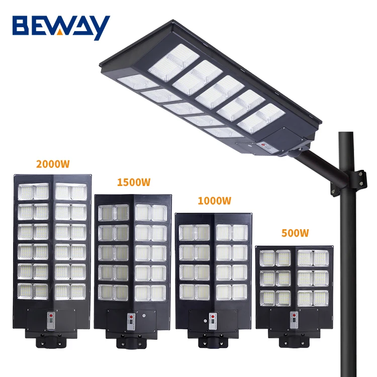 High Lumen Black Waterproof Ip65 ABS Brightest Highway Outdoor 500w 1000w 1500w 2000w All In One Led Solar Streetlight