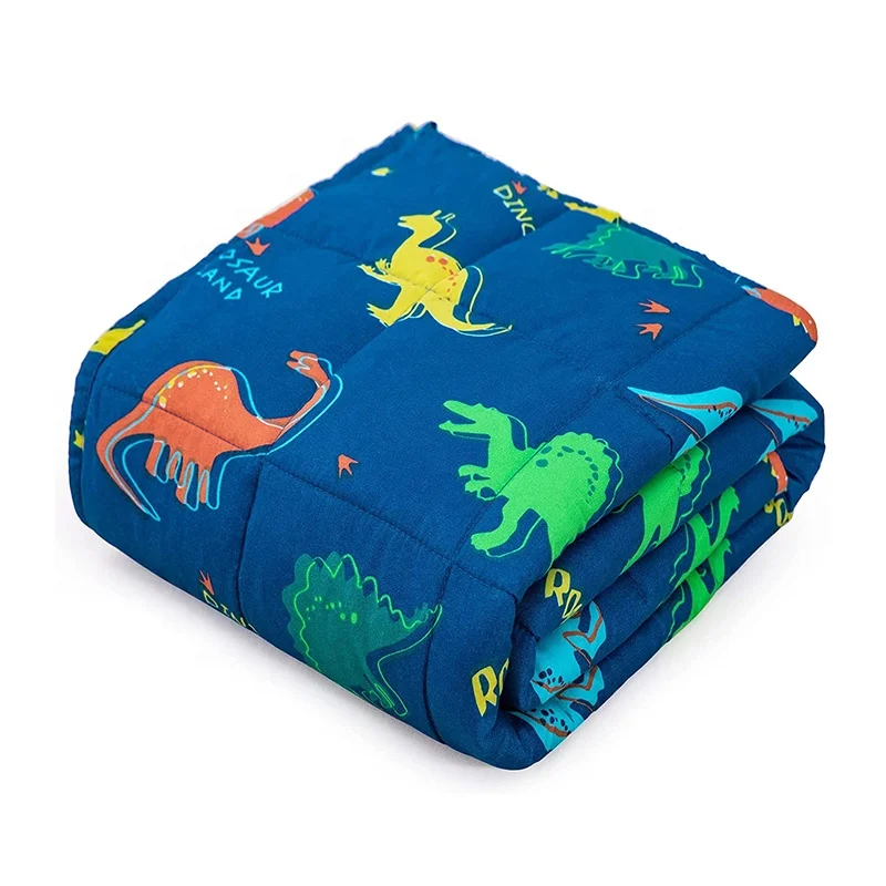 best seller custom dinosaur print sensory 5lbs glass beads kids cotton weighted blanket for children